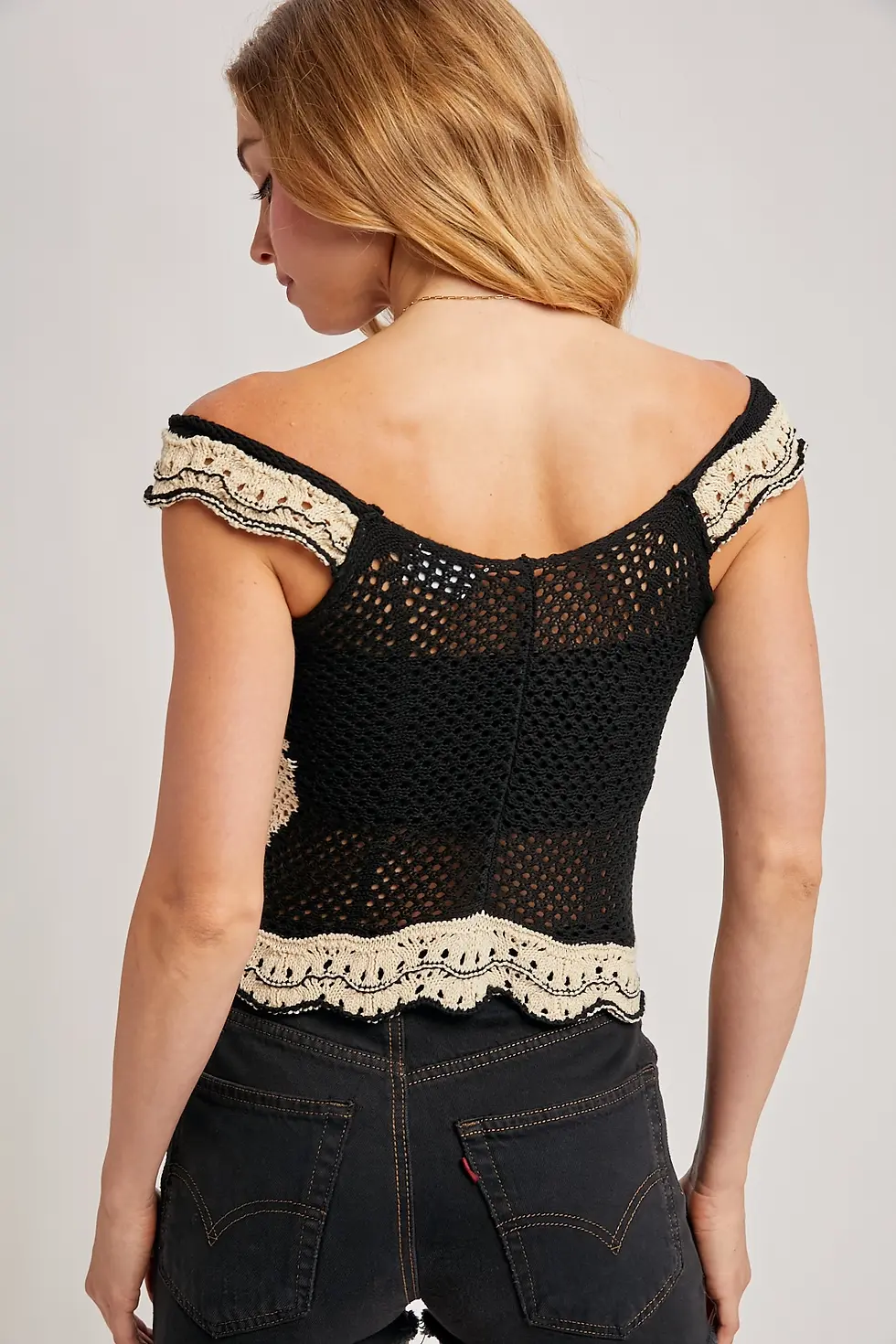 Thumbnail: Black & Cream Crochet Knit Tank Top