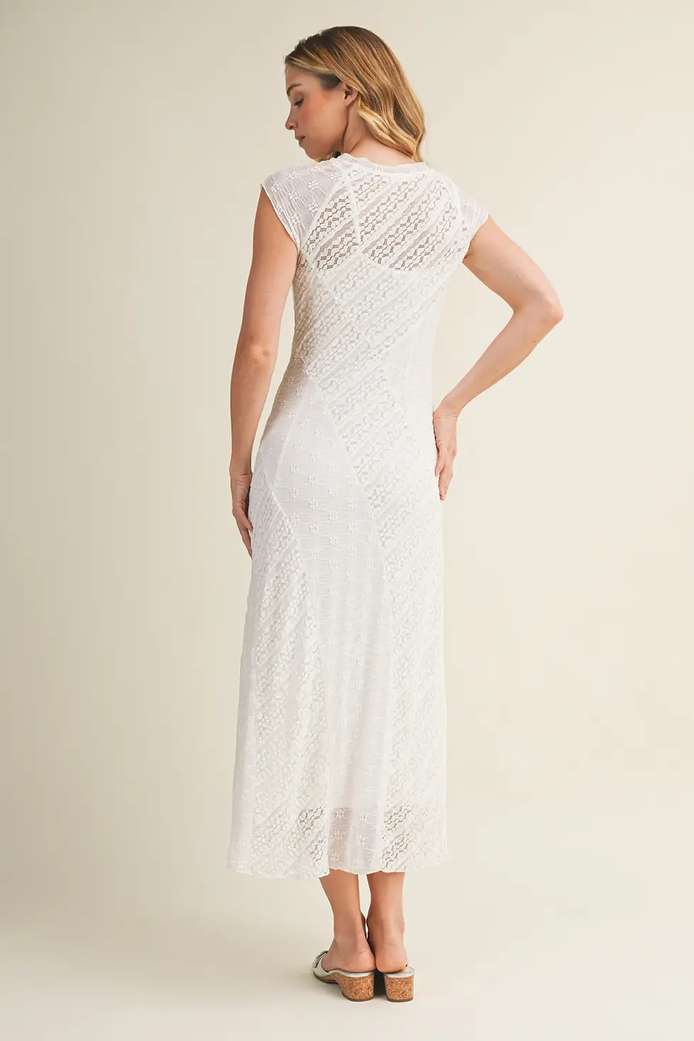 Thumbnail: White Cap Sleeve Lace Dress