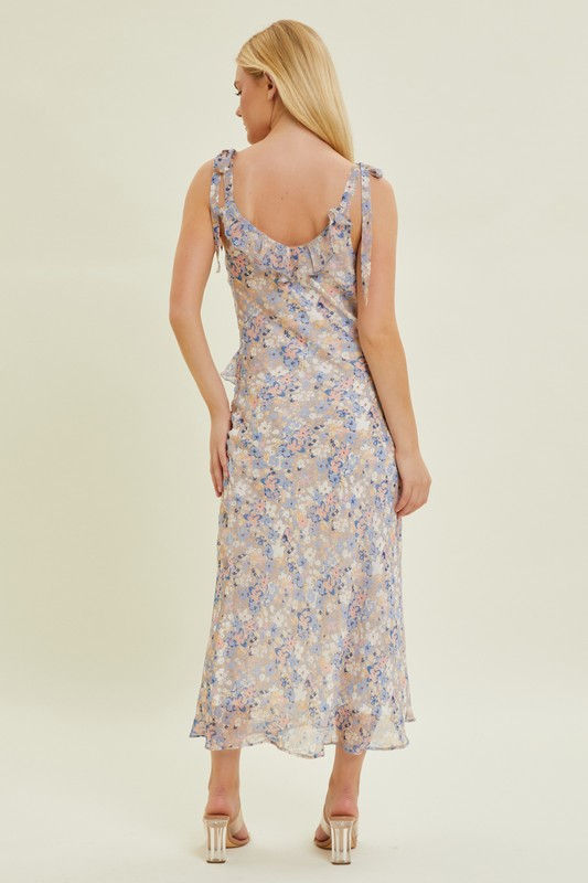Thumbnail: Taupe Floral Ruffle Dress