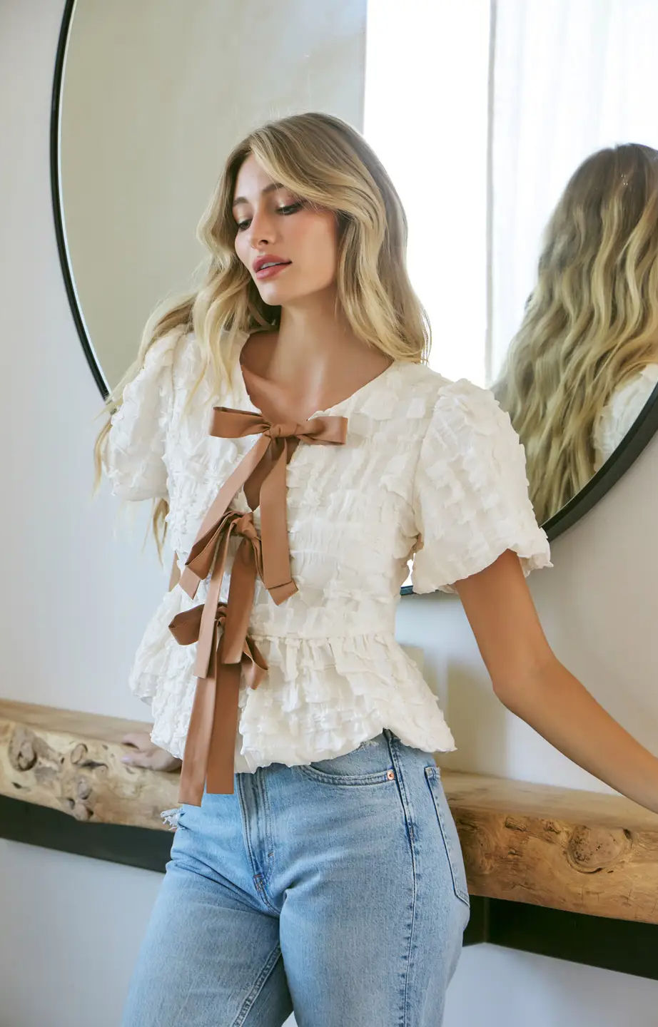 Thumbnail: Ivory & Mocha Ribbon Blouse
