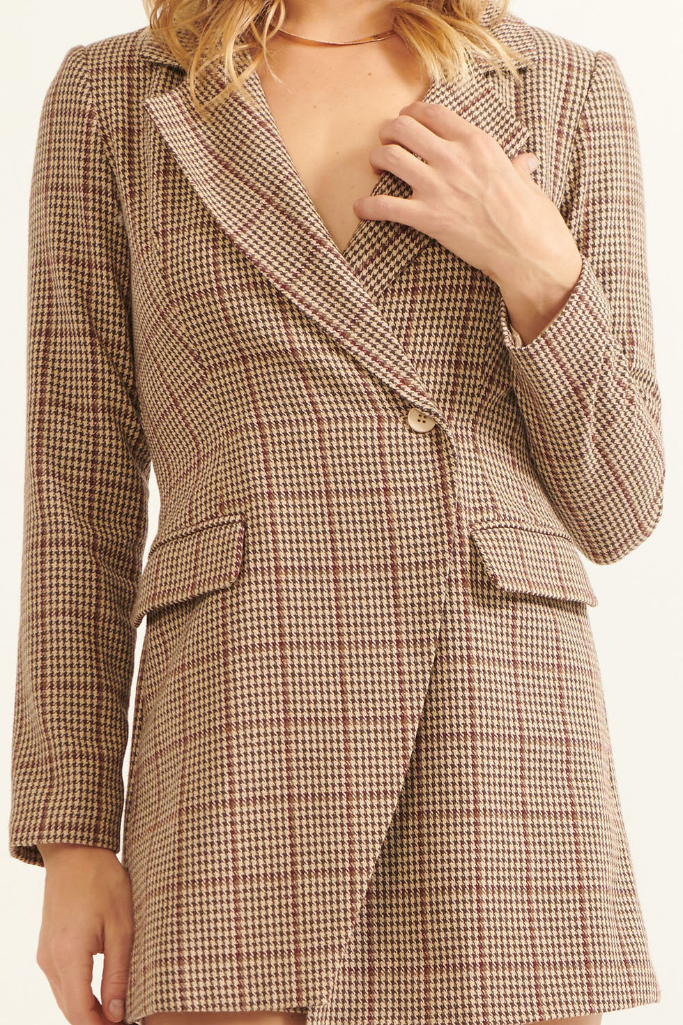 Thumbnail: Tan Plaid Blazer Romper Dress