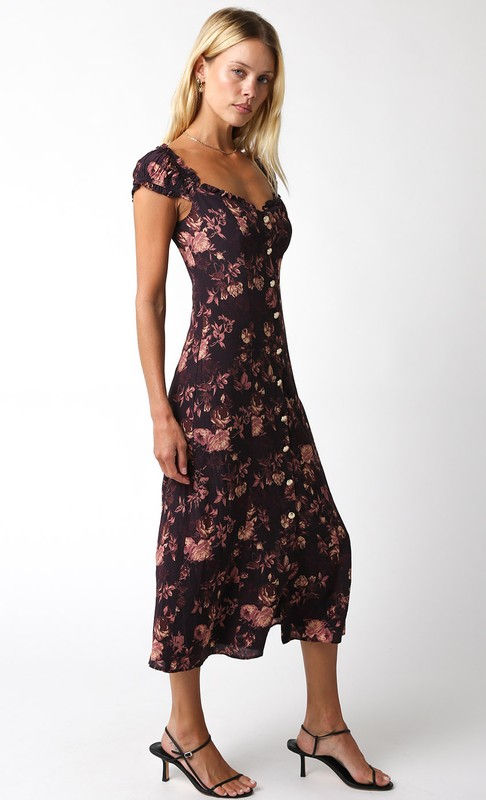 Thumbnail: Dark Burgundy Floral Midi Dress