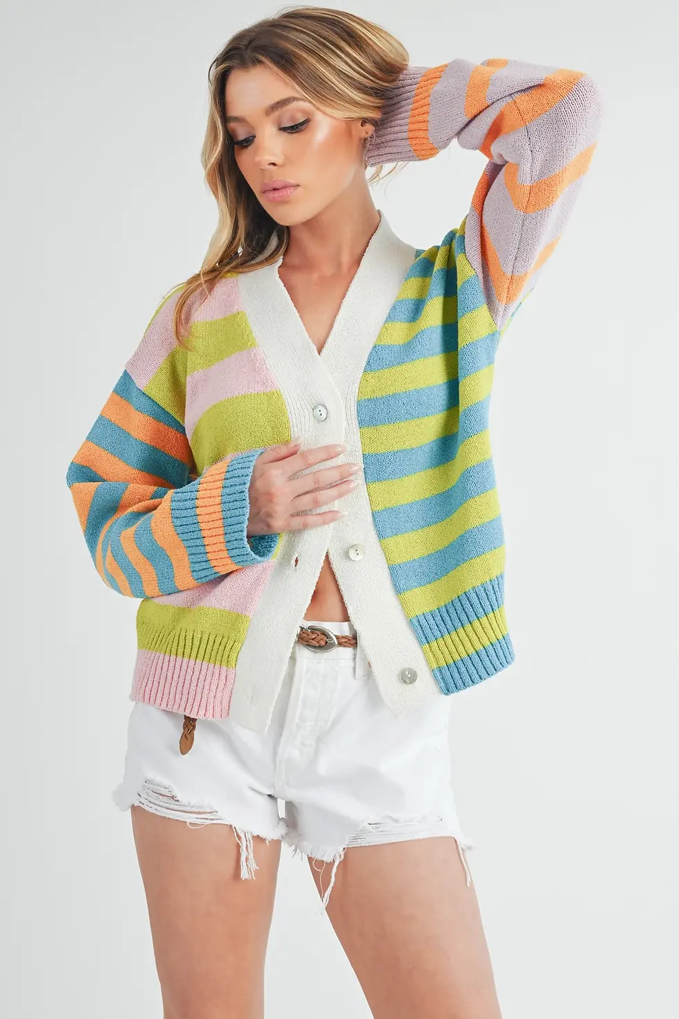 Thumbnail: Bright Stripe Button Cardigan