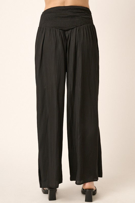 Thumbnail: Black Smocked Waist Wide Pants