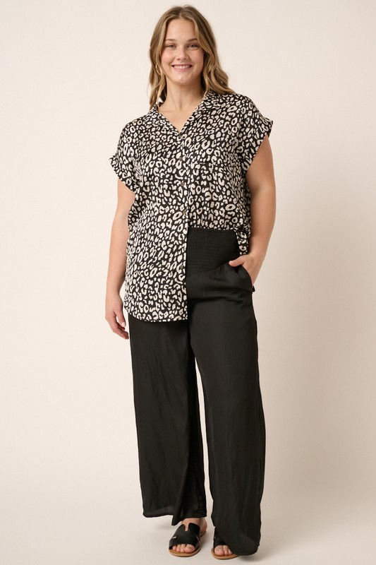 Thumbnail: Black Smocked Waist Wide Pants