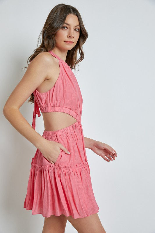 Thumbnail: Pink Cut Out Halter Dress