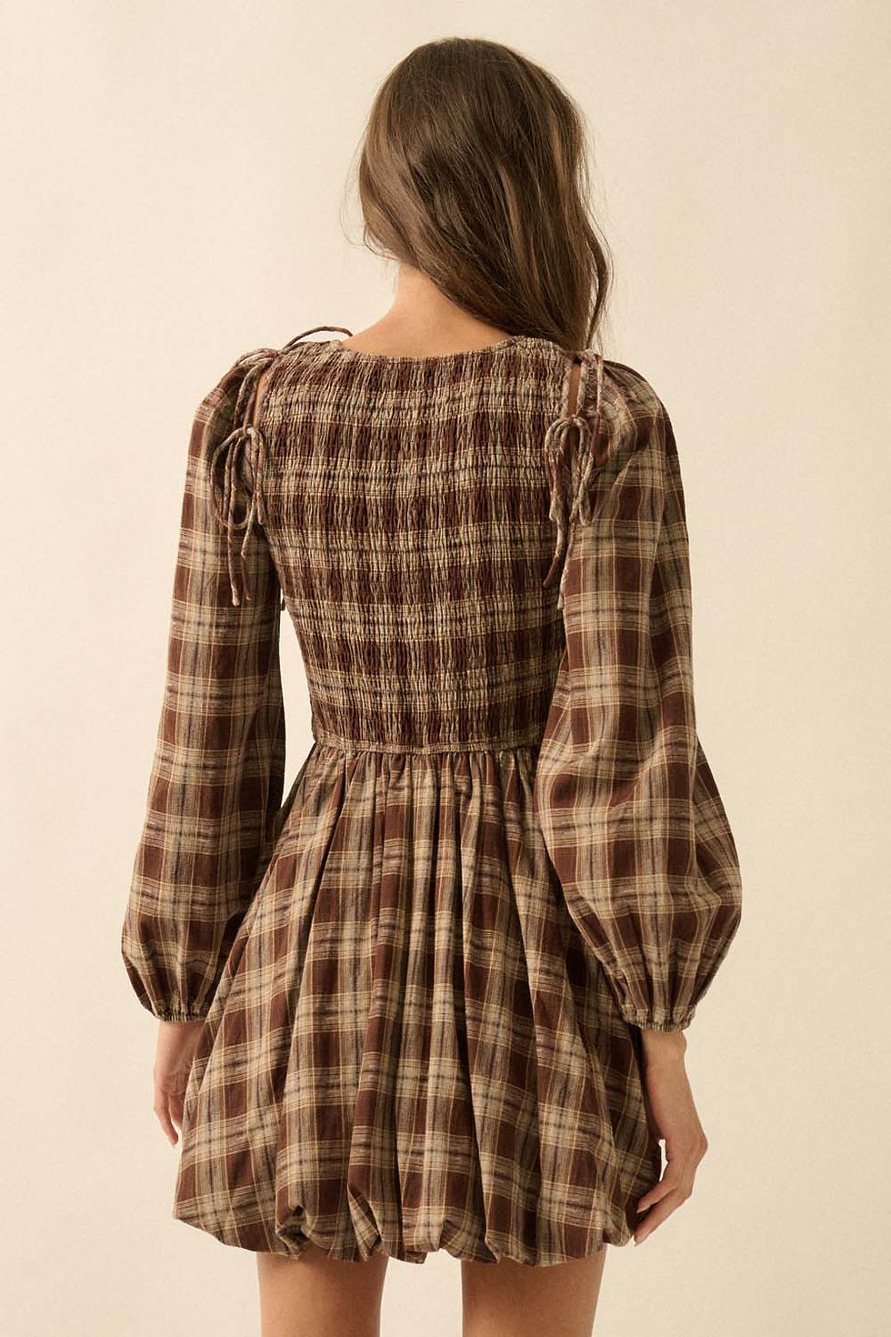 Thumbnail: Brown Plaid Smocked Dress