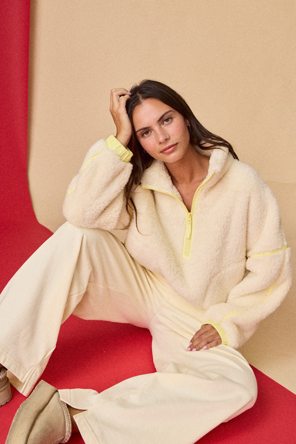 Ivory and Yellow Fleece Pullover