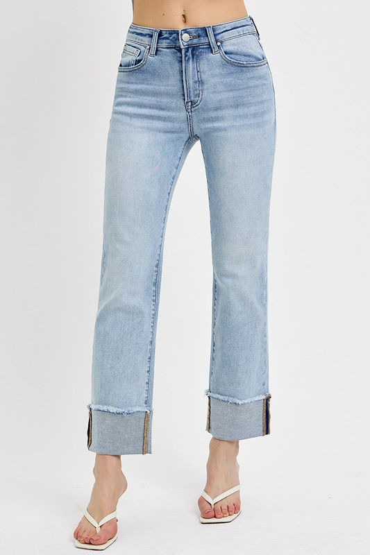 Thumbnail: Light Wash Cuff Ankle Jeans