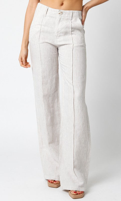 Thumbnail: Ivory & White Stripe Linen Pants