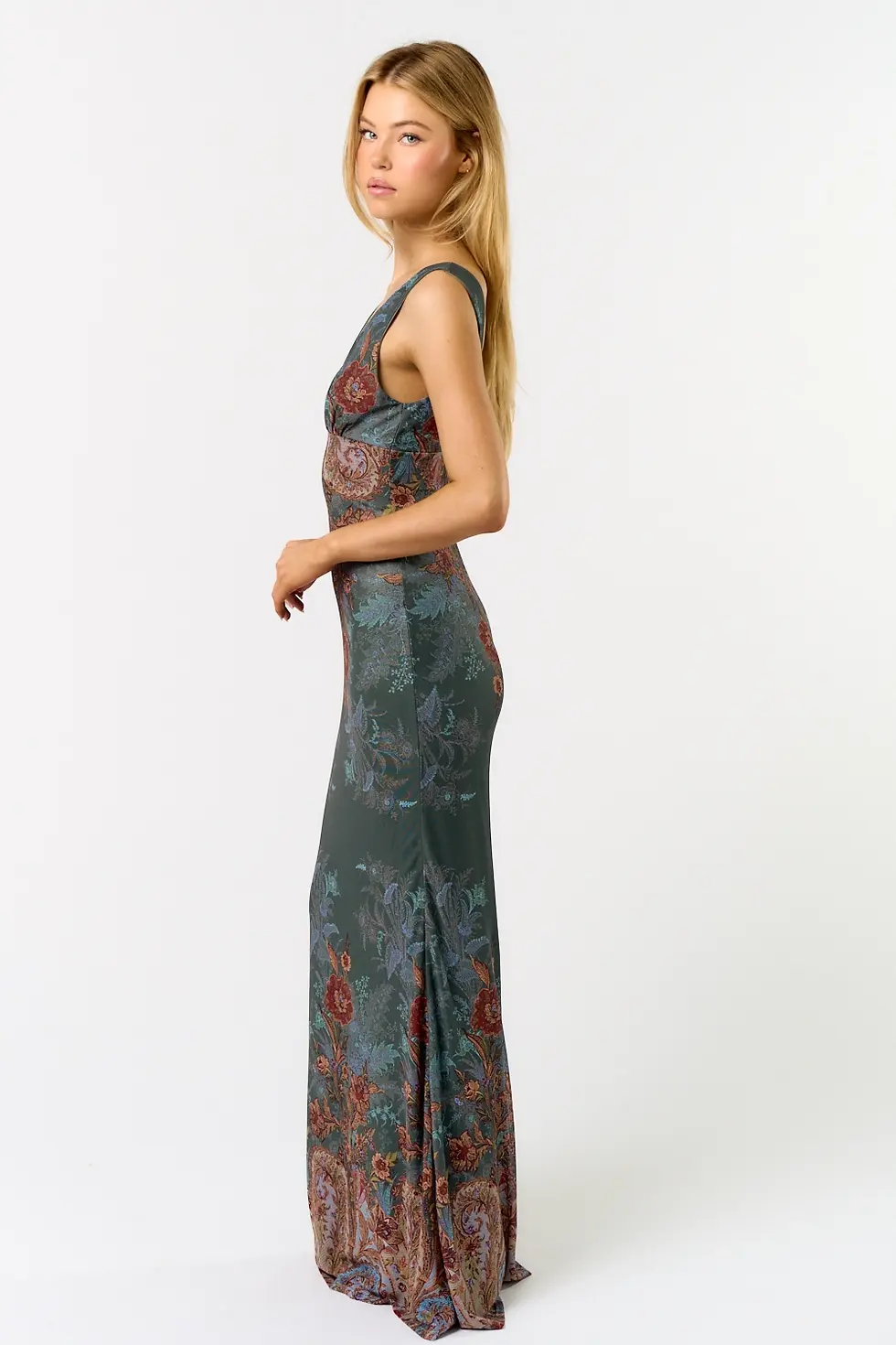 Thumbnail: Green Mesh Print Maxi Dress