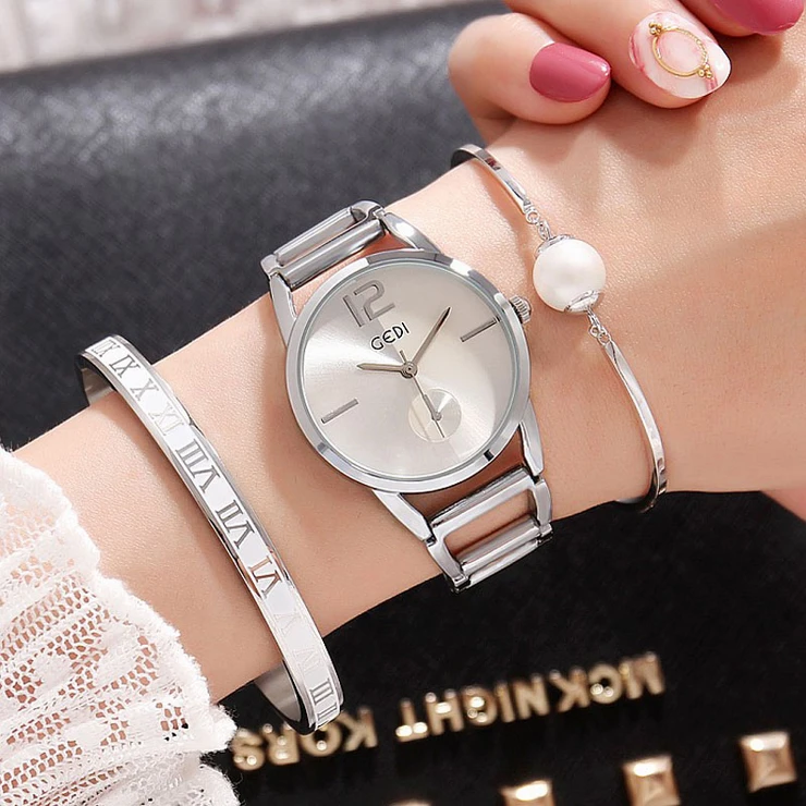 Thumbnail: Luxury Brand GEDI Women Watches 3Pcs Set Creative Perl Design Bracelet