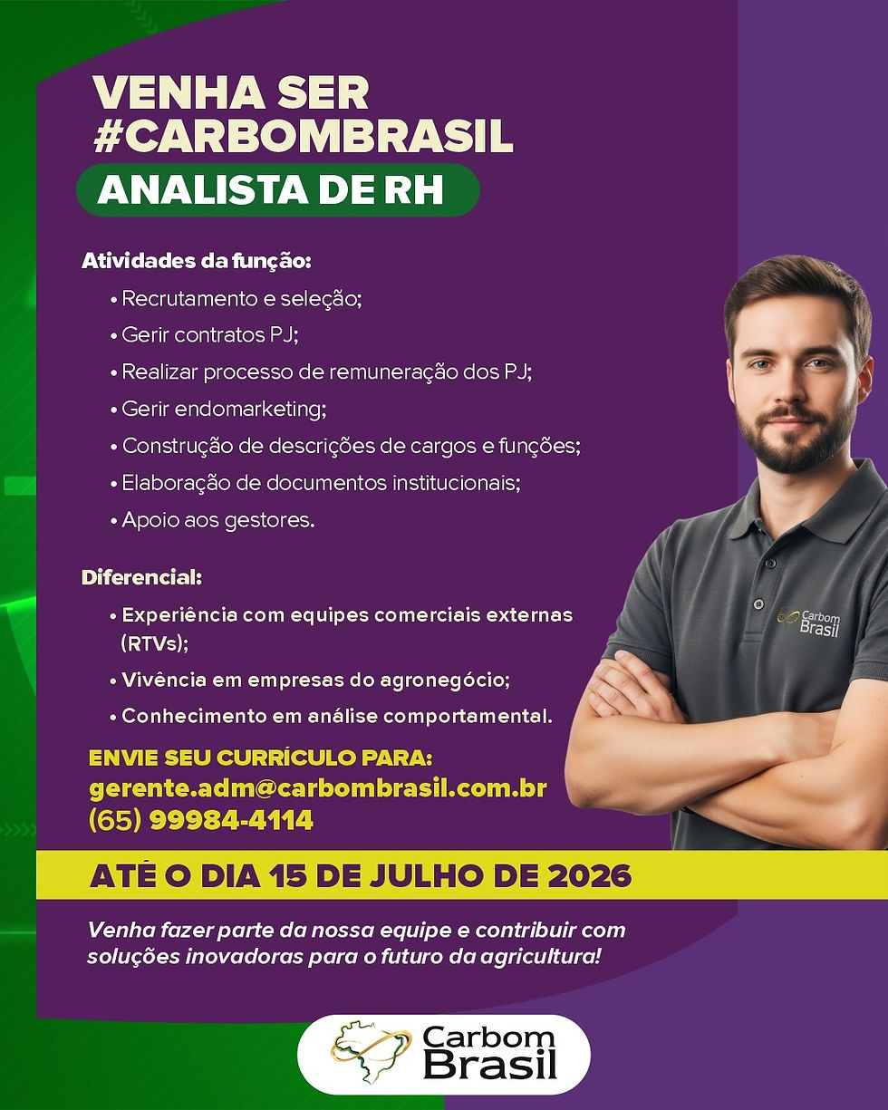 Se você tem experiência na área comercial, espírito empreendedor e deseja representar uma empresa sólida e em crescimento, envie seu currículo e venha fazer parte do time Carbom Brasil.