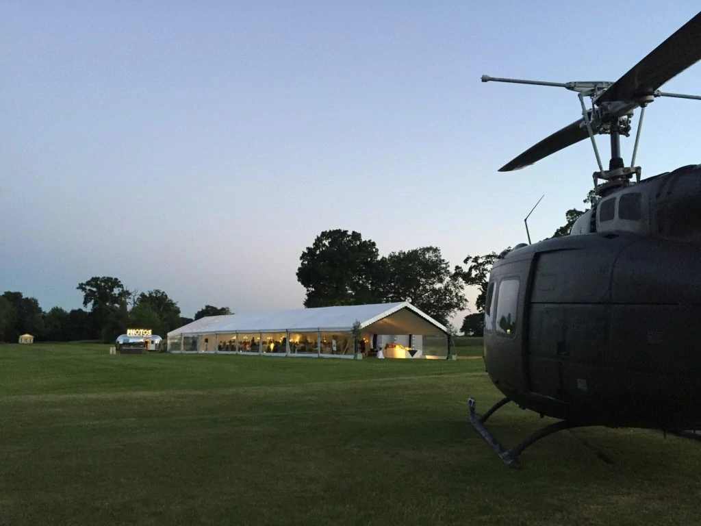Outdoor party with prop helicopter