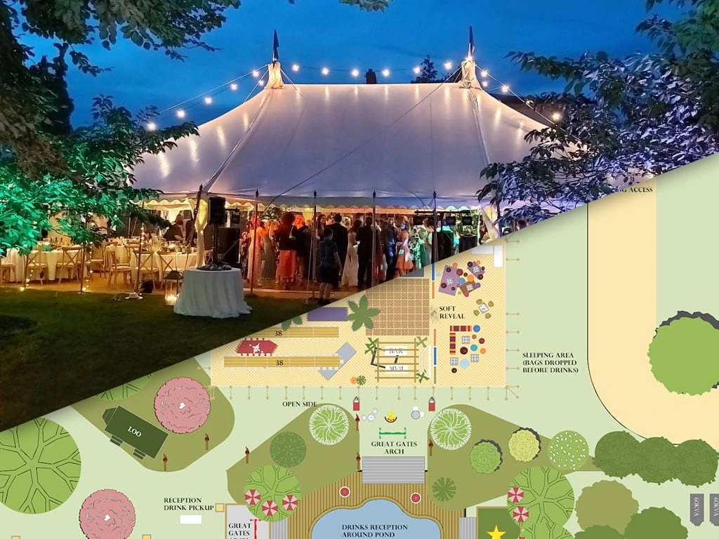 Event plan and marquee split image