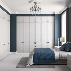 Bedroom with white cabinets