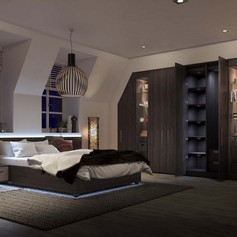 Modern bedroom at night