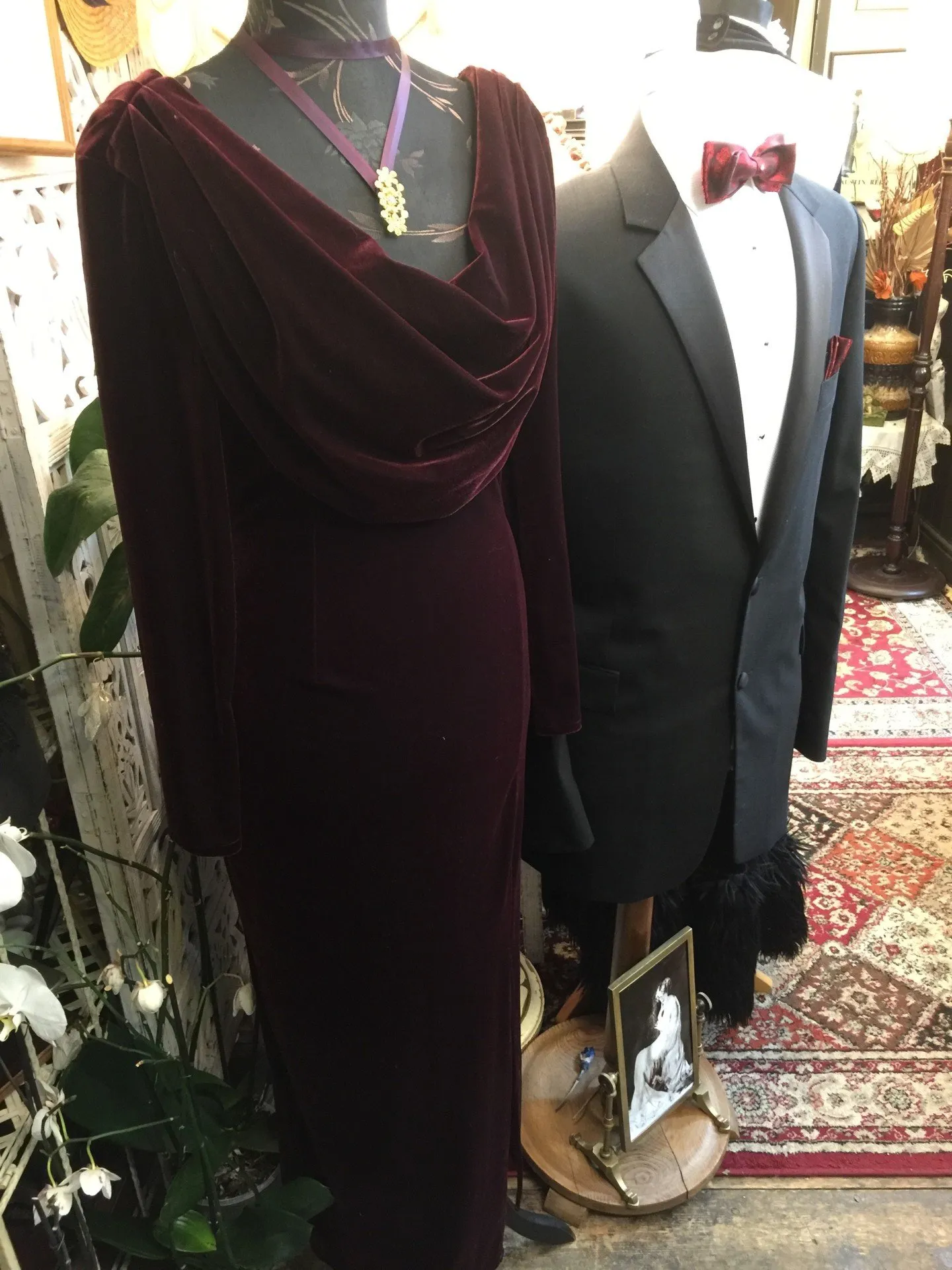 Suit and dress on mannequins