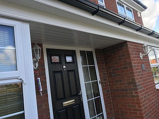House with white soffit boards on the porch