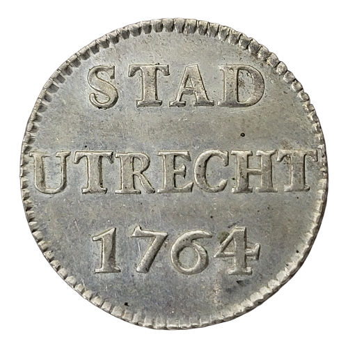 Stad Utrecht 1764 zeer hoge kwaliteit. Zilveren afslag van de duit Utrecht met kabelrand