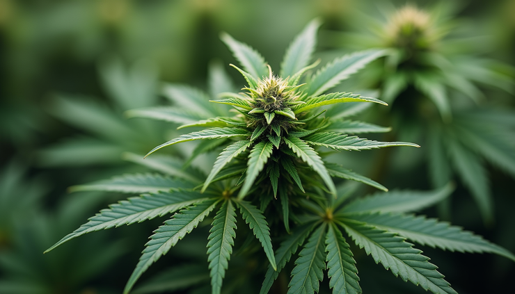 Close-up view of a cannabis plant with newly tipped branches