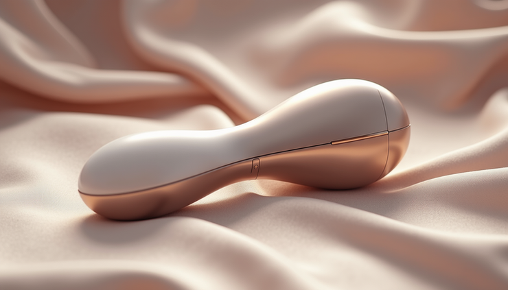 Close-up view of a sleek, modern vibrator on a soft fabric surface