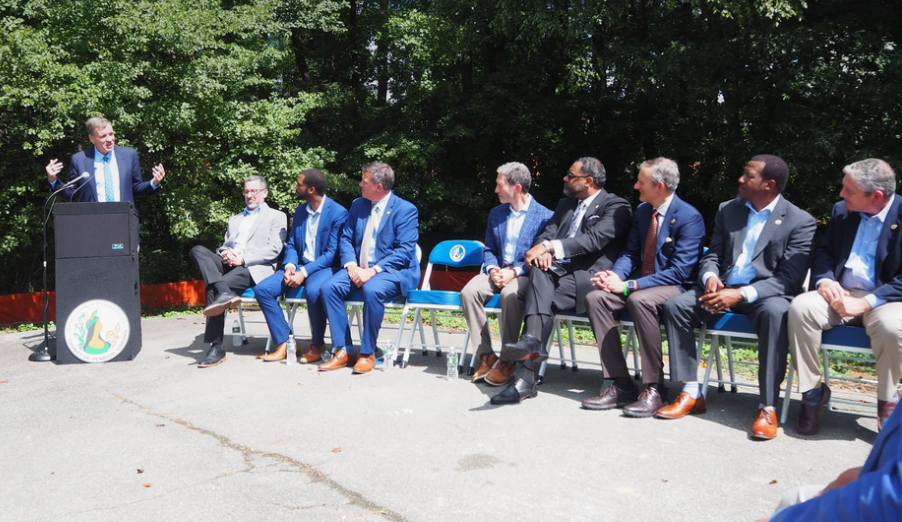 Virginia U.S. Senator Mark Warner cited Henrico County's Pemberton Row destined for 9214-9216 Quioccasin Road and being developed by Center Creek Homes under the Partnership for Housing Affordability, "as innovative a project as anything I've seen, not only in Virginia but in the country” at the groundbreaking on Monday. (Dina Weinstein/Henrico Citizen)