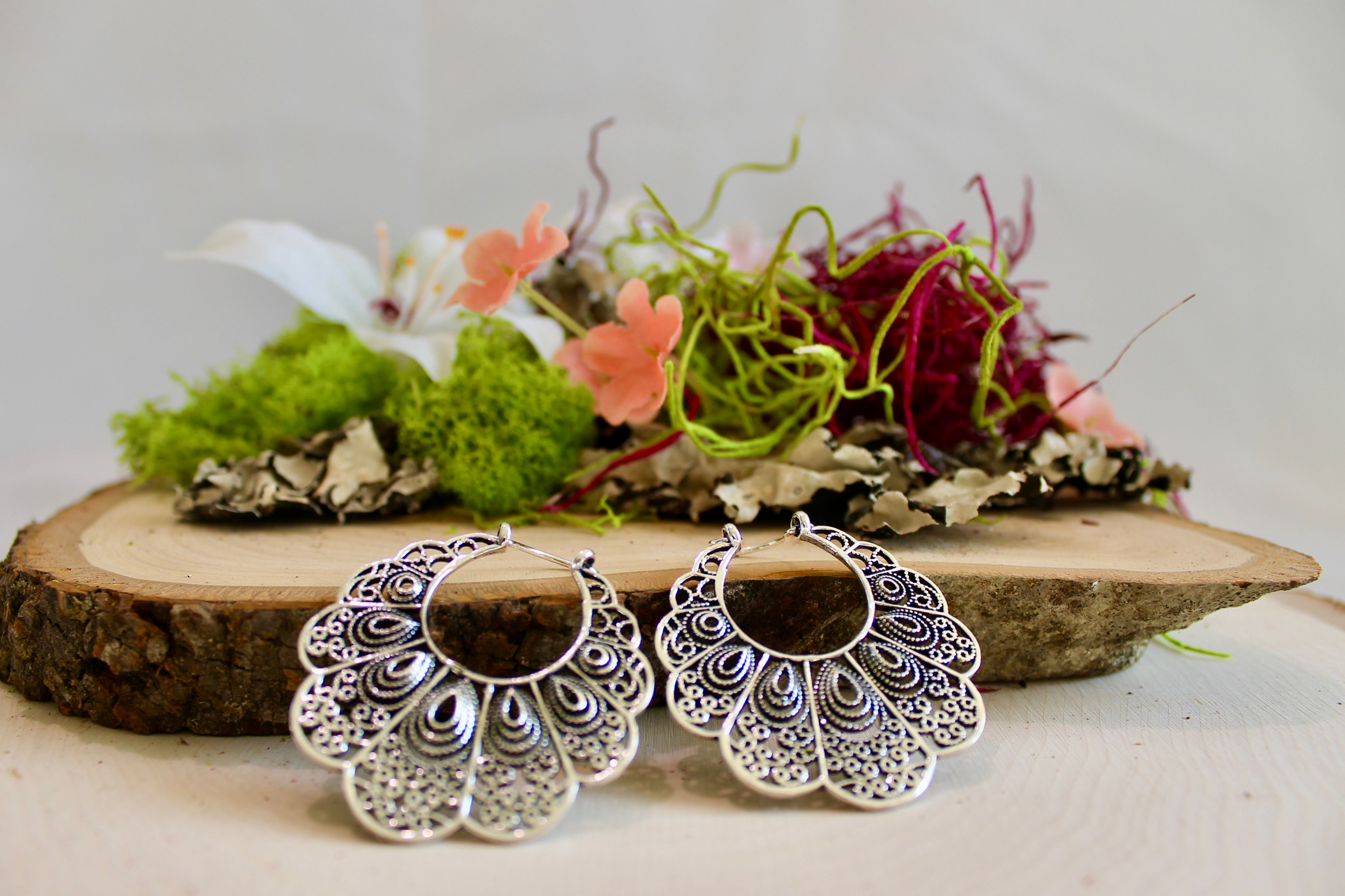 Peacock Earrings - Silver