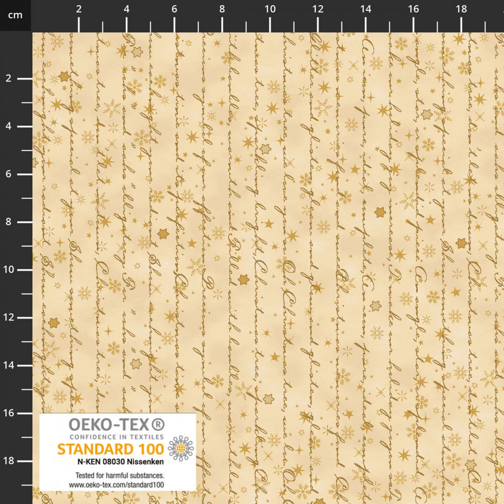 Tissu Noël Ecritures dorées Patchwork Beige Doré 201
