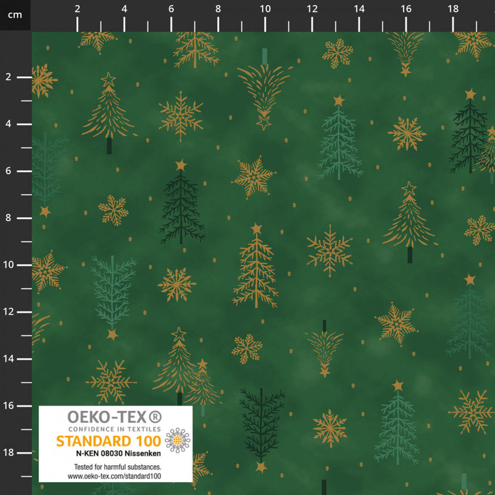 Tissu Noël Japonais Vert Sapins Etoiles doré Patchwork