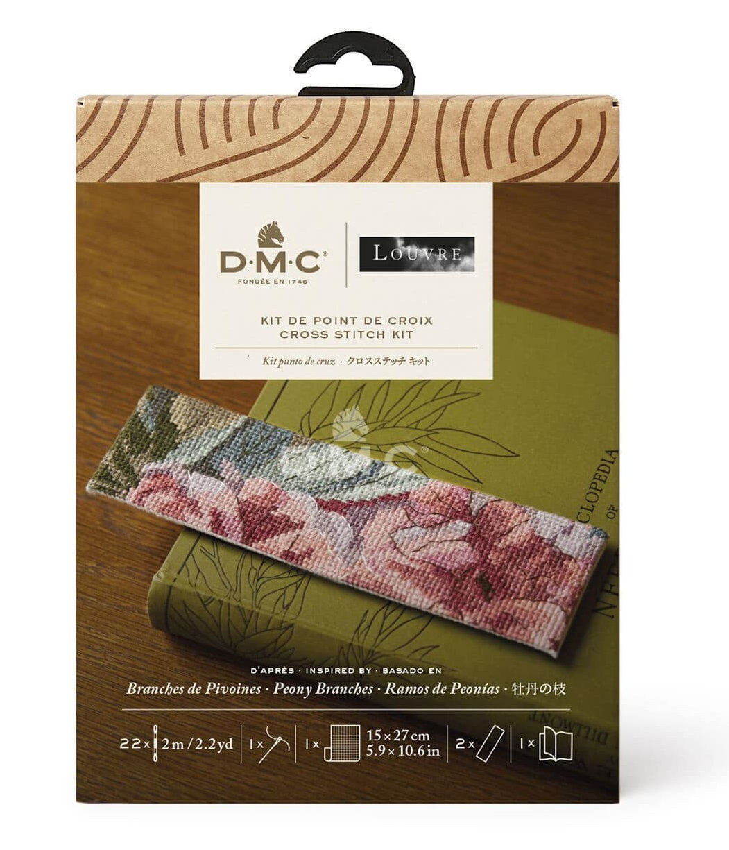 Marque-Page Kit de Broderie Point de Croix Le Louvre Les Pivoines DMC BK1974/81