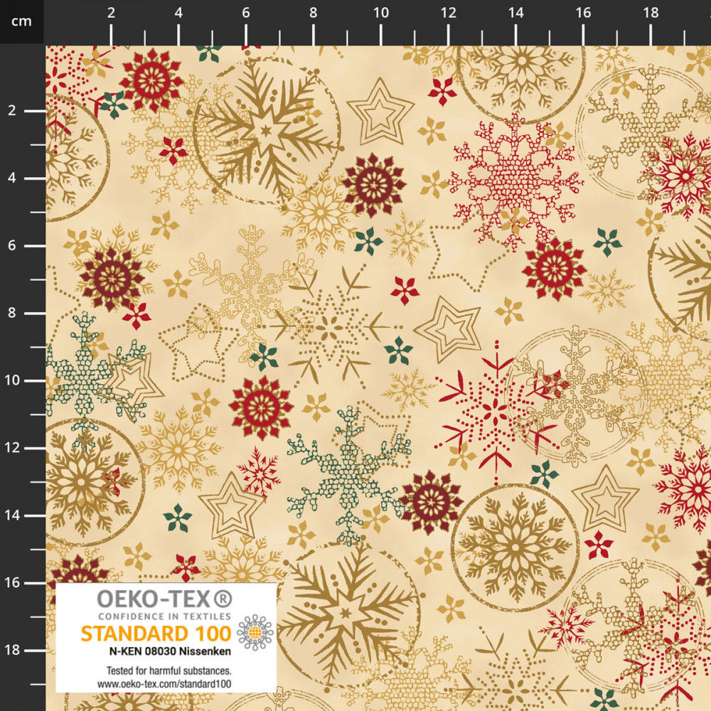 Tissu Noël Patchwork Beige Rouge Vert Doré 200