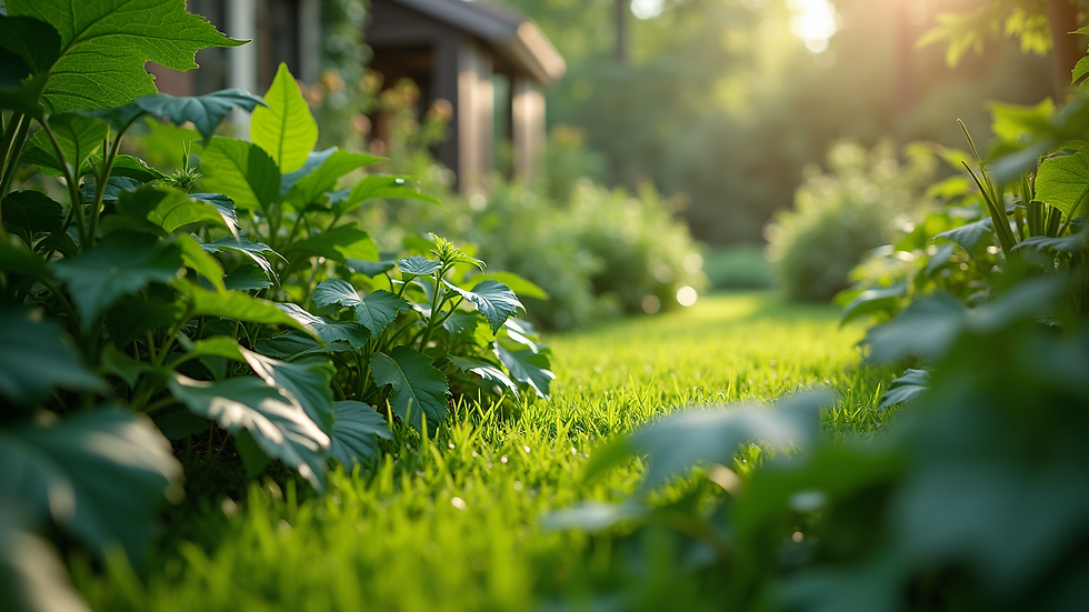 Eye-level view of a lush green garden with diverse plants