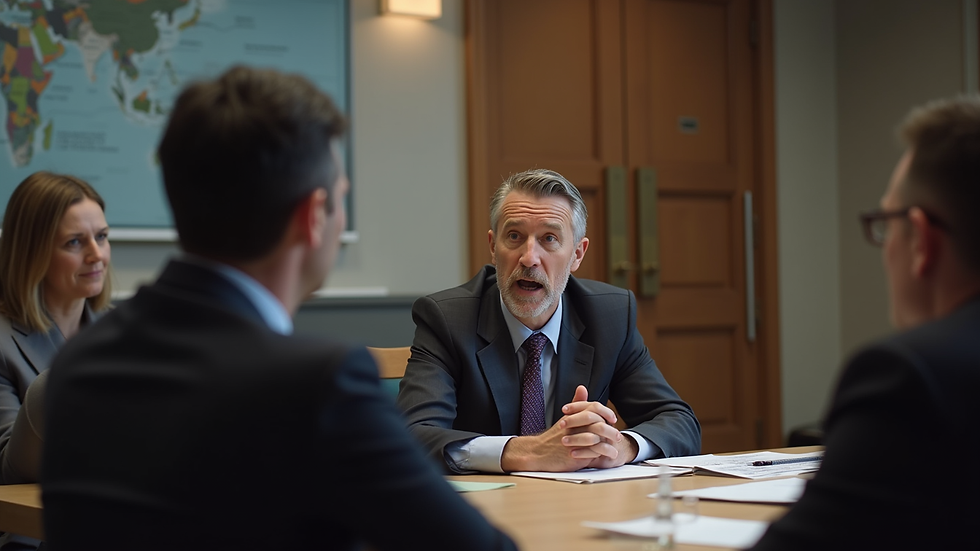 Eye-level view of a person speaking passionately during a discussion