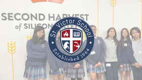St. Victor junior high students volunteer at Second Harvest of Silicon Valley, living their Student Learning Expectations as caring and responsible citizens through faith in action.