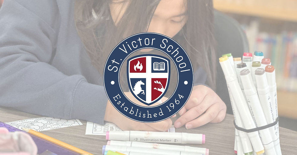 Student working on an art project using markers at St. Victor School, highlighting arts education and creativity in a Catholic school classroom.