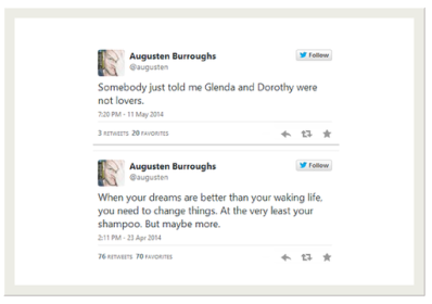 how to write a tweet example Augusten Burroughs
