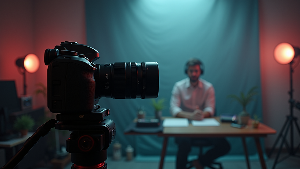 Eye-level view of a professional camera setup in a studio