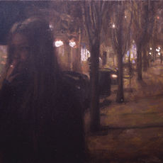 Passing by oil portrait painted by Nick Weber in artist's studio at Starrett Lehigh building Chelsea 