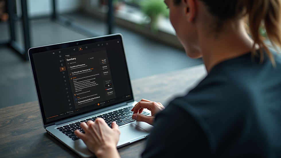 Eye-level view of a person training with a laptop showing workout instructions