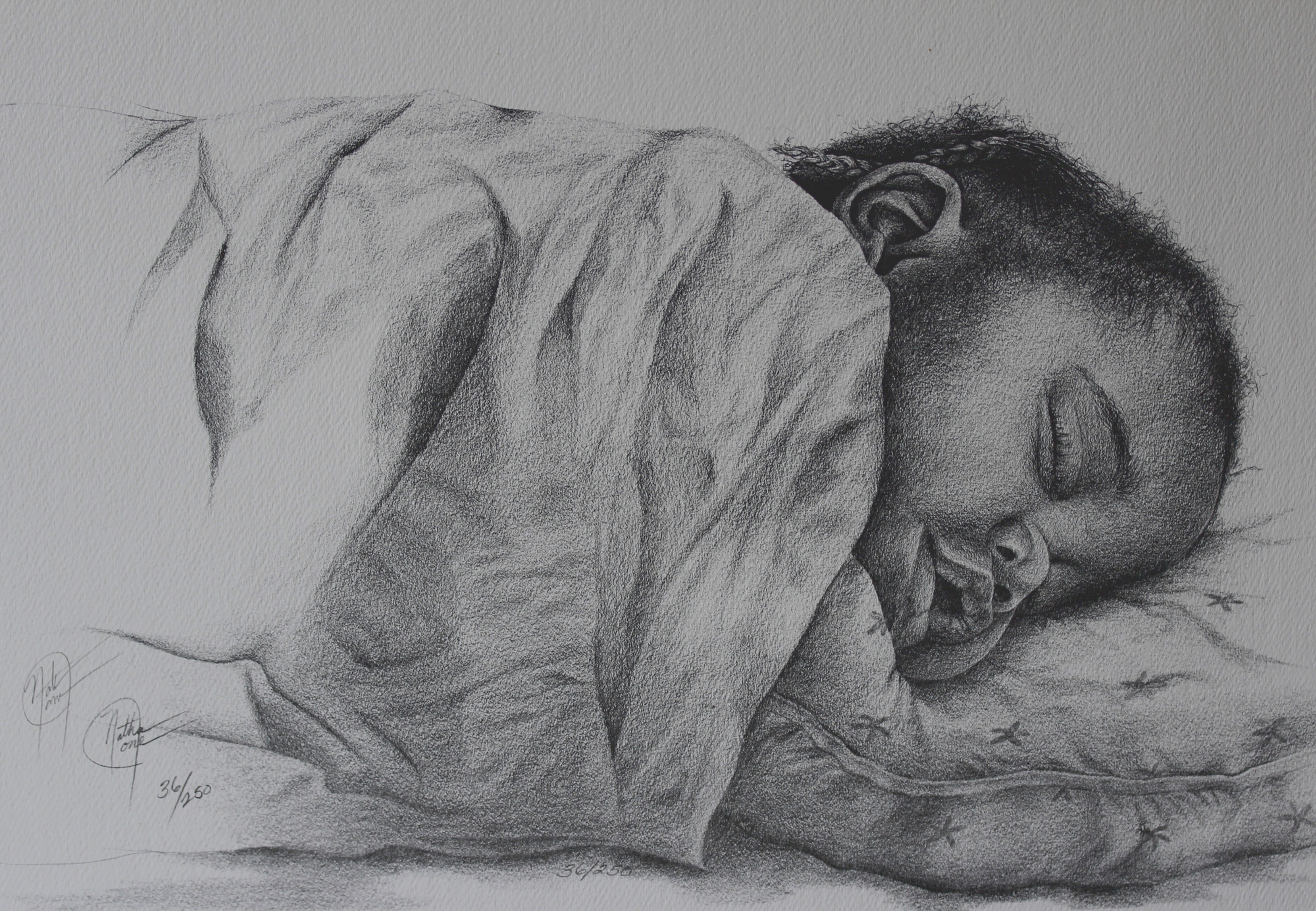 Natalee Jean and Her Pillow / Pencil Painting / 14”x 20"