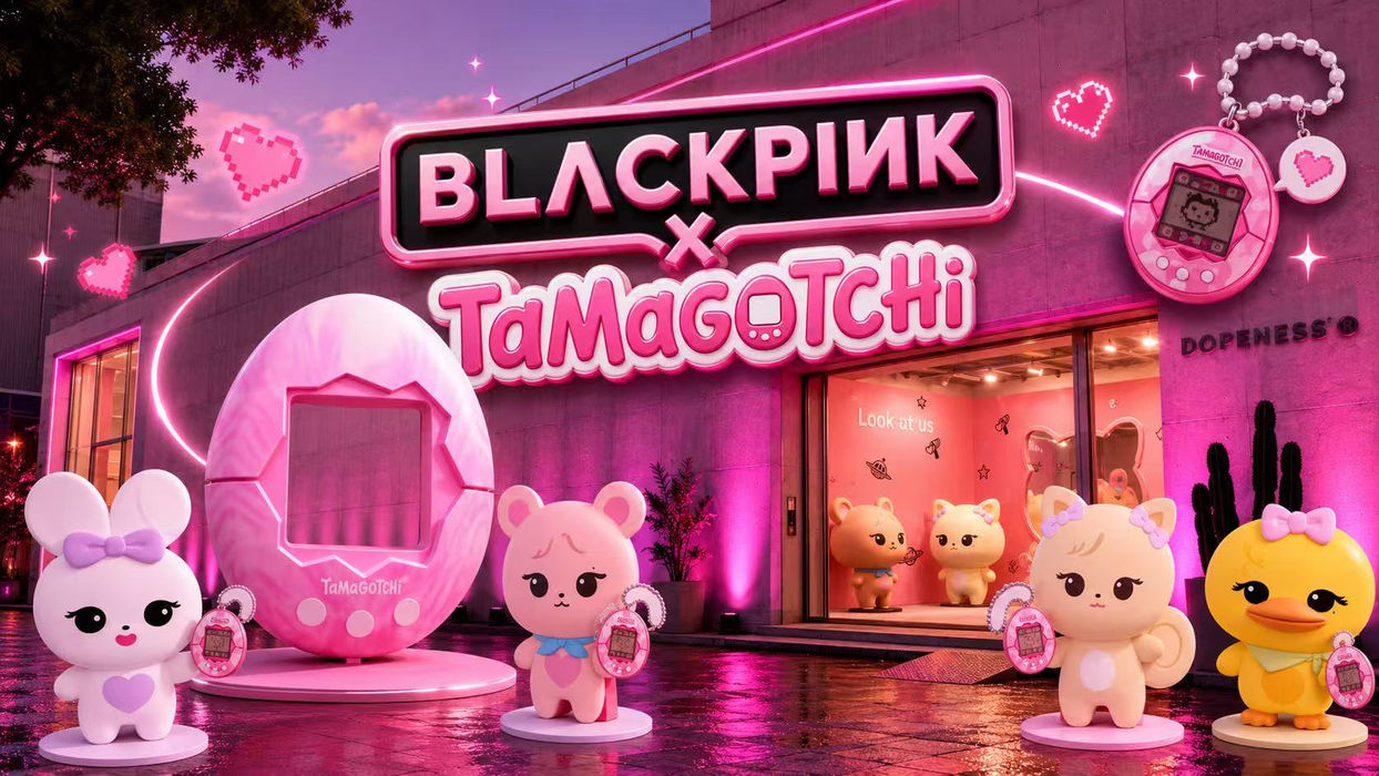 This is a case study of the BLACKPINK × Tamagotchi collaboration pop-up exhibition, with REEL International providing display design, brand collaboration products, and ODM product development services.