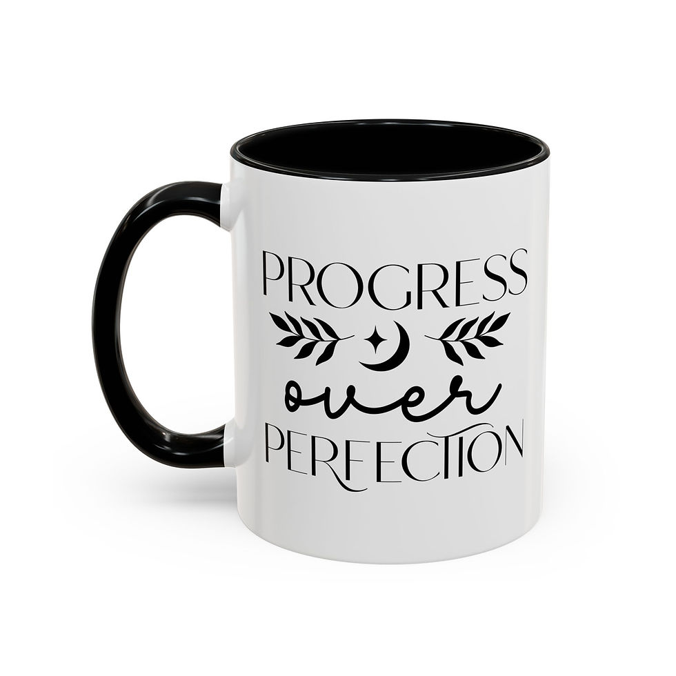 Thumbnail: Progress Over Perfection Boho Print Accent Coffee Mug (11, 15oz)