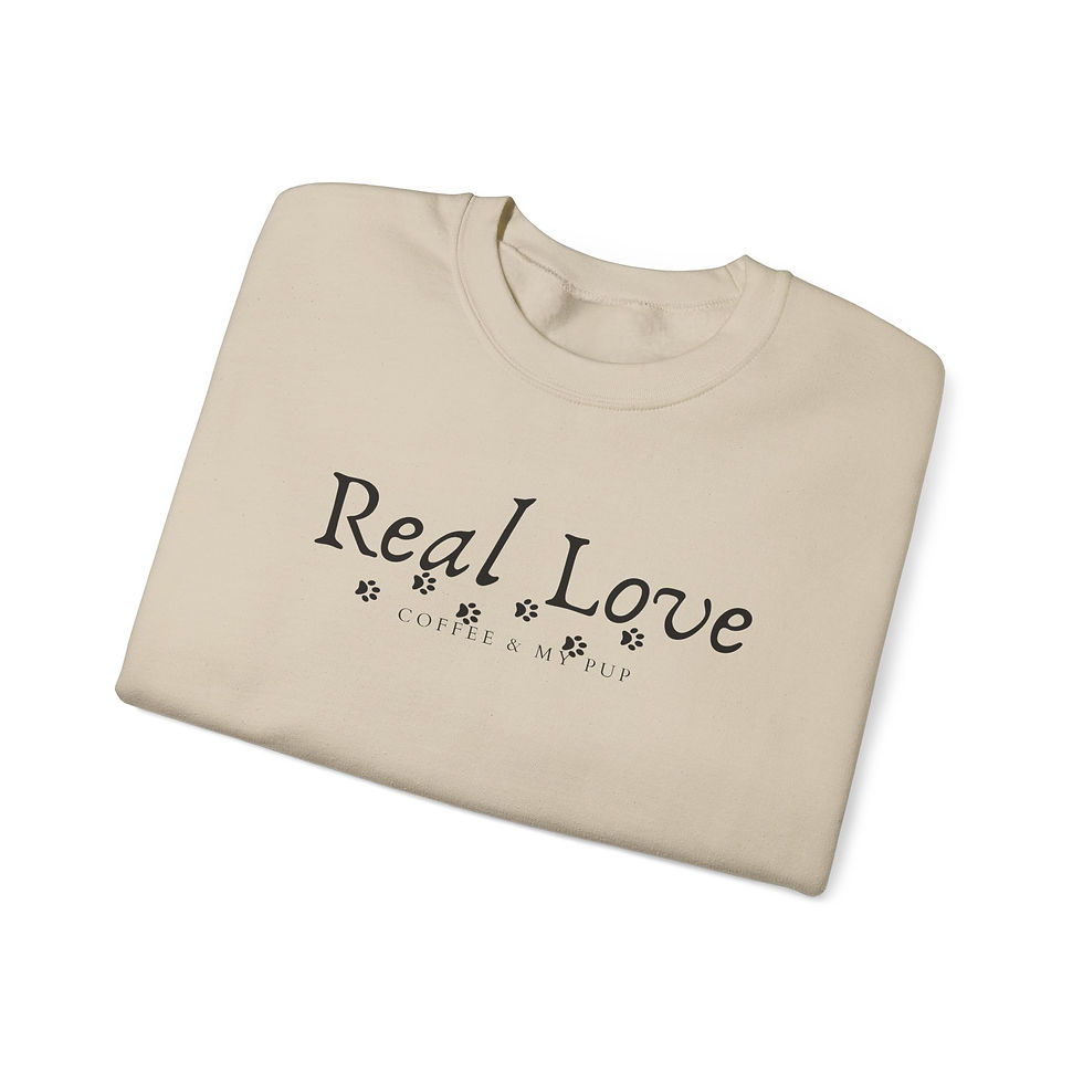 Thumbnail: Real Love Coffee And My Pup Print Long Sleeve Unisex Crewneck Sweatshirt