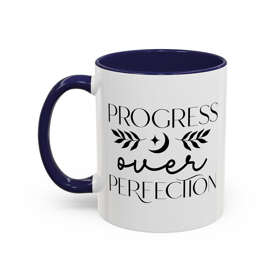 Thumbnail: Progress Over Perfection Boho Print Accent Coffee Mug (11, 15oz)
