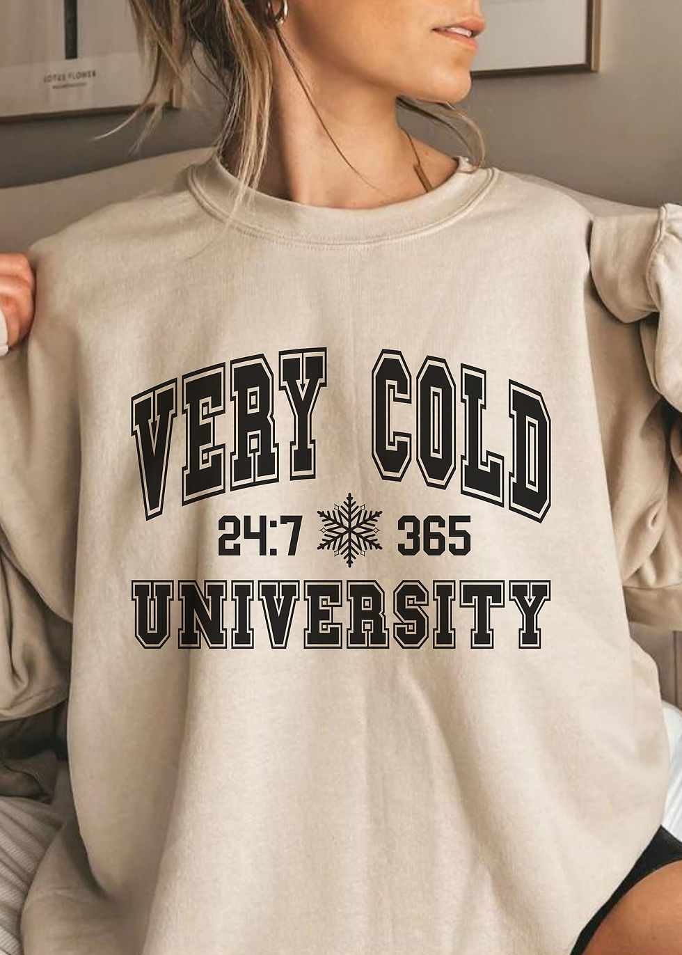Very Cold University Front Print Long Sleeve Unisex Crewneck Sweatshirt
