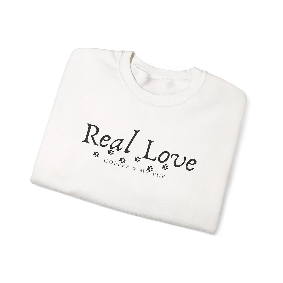 Thumbnail: Real Love Coffee And My Pup Print Long Sleeve Unisex Crewneck Sweatshirt