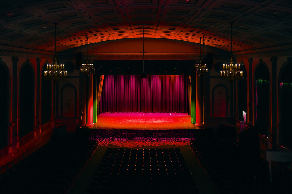 Completed theater audiovisual installation featuring LED stage lighting, professional sound, and performance-ready technology.