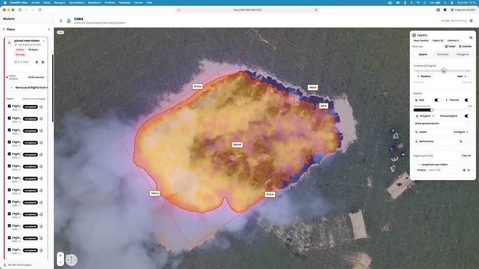 CHRIS showing the wildfire head, flanks and tail. 