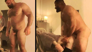 Massive Hairy Bull shoots gallons of cum into a CD after a heavy workout